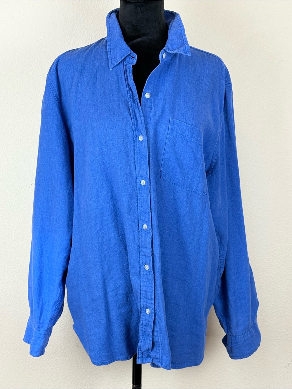 Universal Thread Linen Blend Shirt Women L Blue Relaxed Fit Beach Button Down